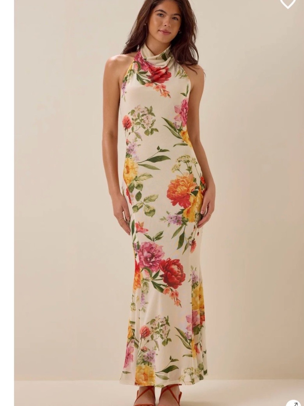 Altar'd State Cream Maxi Dress with Pink, Yellow & Green Floral Print